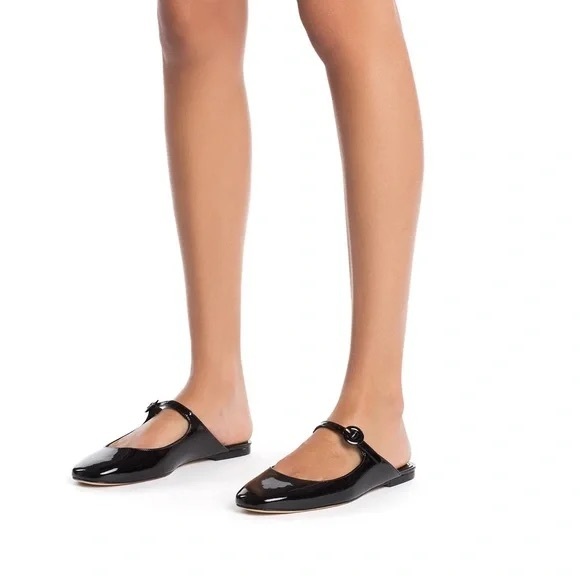Larroudé Blair Flat Mule in Black Patent Leather Size 9.5
